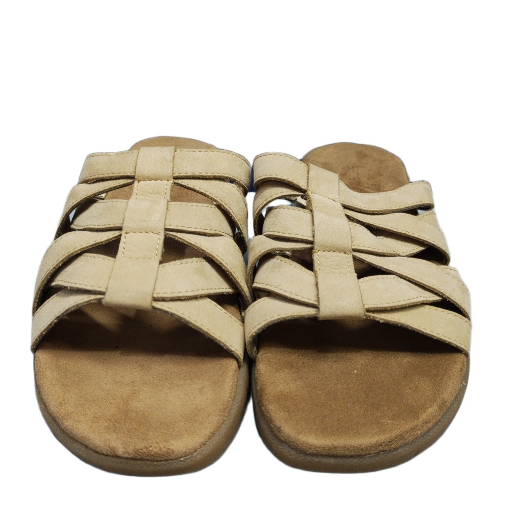 Aerosoles Wipstick Slide Sandals Womens US 8.5M Brown Leather Comfort Open Toe